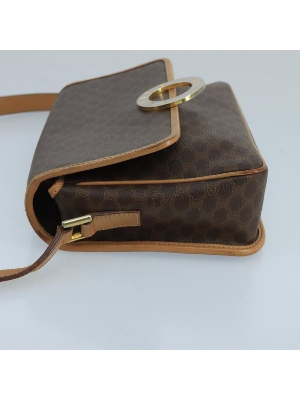 Authentic CELINE Macadam Canvas Circle Shoulder Bag Brown - Picture 10 of 16